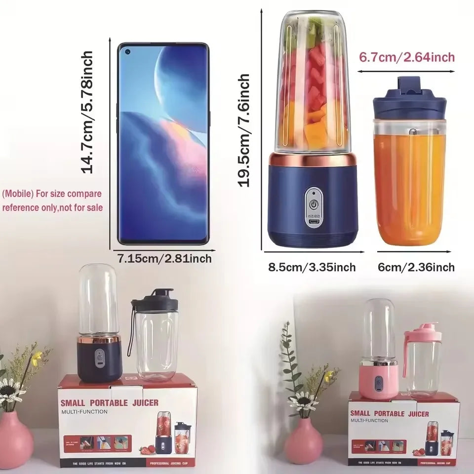 1pc Portable Small Electric Juicer Blue/Pink Stainless Steel Blade Cup Juicer Fruit Automatic Smoothie Blender Kitchen Tool
