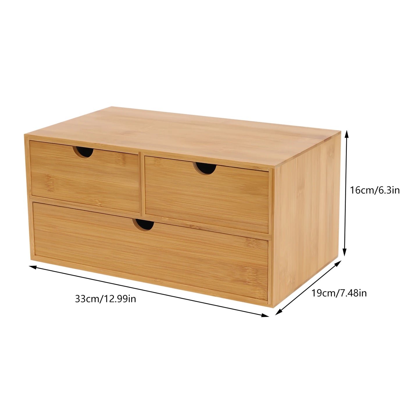 Bamboo Desk Organizer Mini Desk Organiser Tabletop Storage Organization Box with 3 Drawers For Office Home Toiletries Supplies