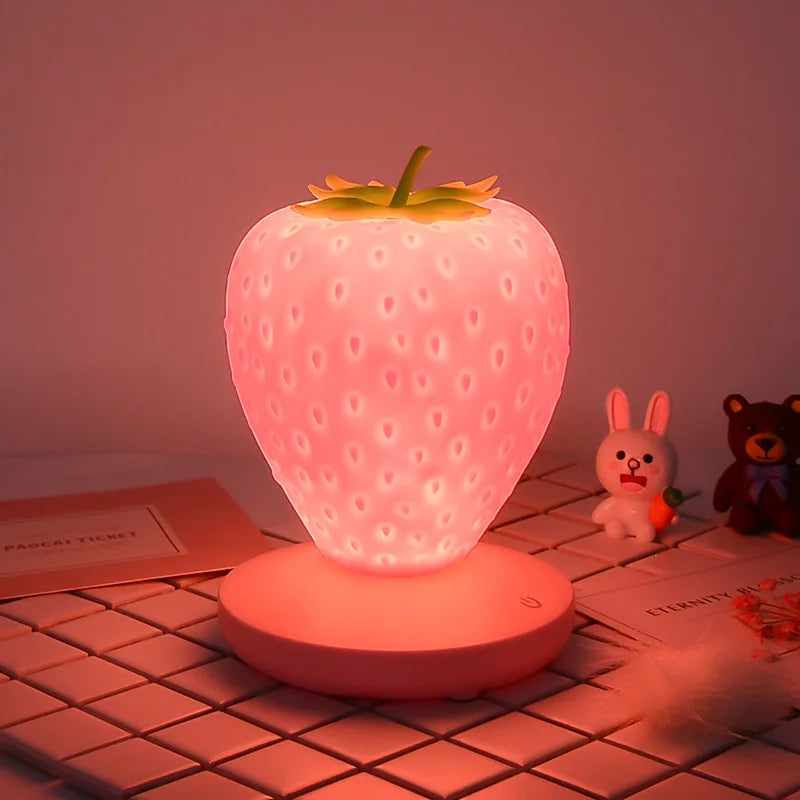 LED Strawberry night lamp USB charing Bedside Lamp Silicon Touch-Sensor Nightlight for kid children Bedroom Decoration