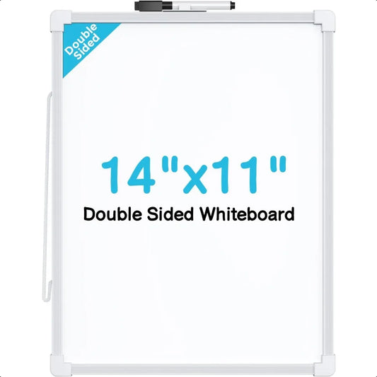 Small Dry Erase Board 14"x11" Double Sided Hanging Whiteboard for Wall Mini White Board with a Black Dry Erase Marker Portable