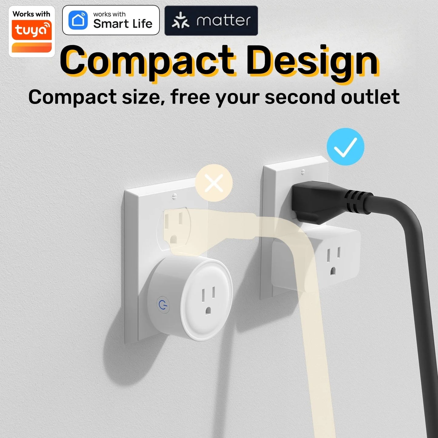 Matter WiFi Mini Smart Socket 10A US Timeing Wireless Voice Control Smart Life App Works With Tuya Homekit Alexa Google Home