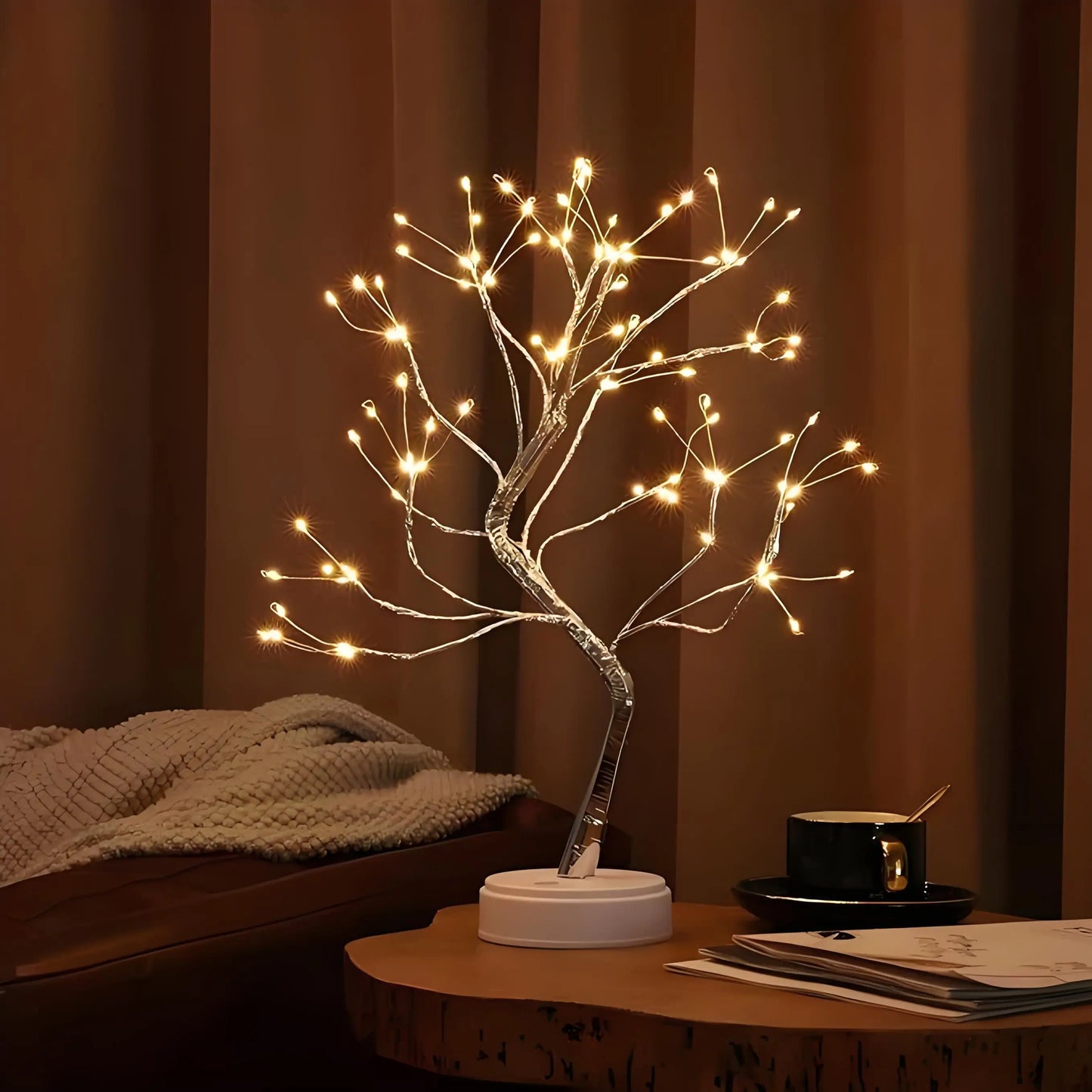 Desktop bonsai lamp lamp LED desktop night light iron tree silver branch pearl gold leaf star Christmas tree