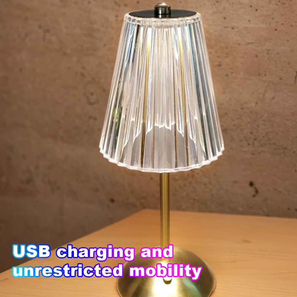 Crystal Atmosphere Lamp Rechargeable Stepless Dimmable Crystal Diamond Table Lamp 3 Color Modes Cordless Desk Lamp Touch Control