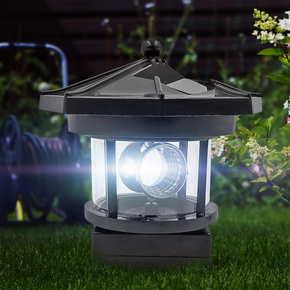 LED Rotating Lighthouse Solar Light Outdoor Rotating Beam Sensor Beacon Lamp Yard Fence Garden Decoration