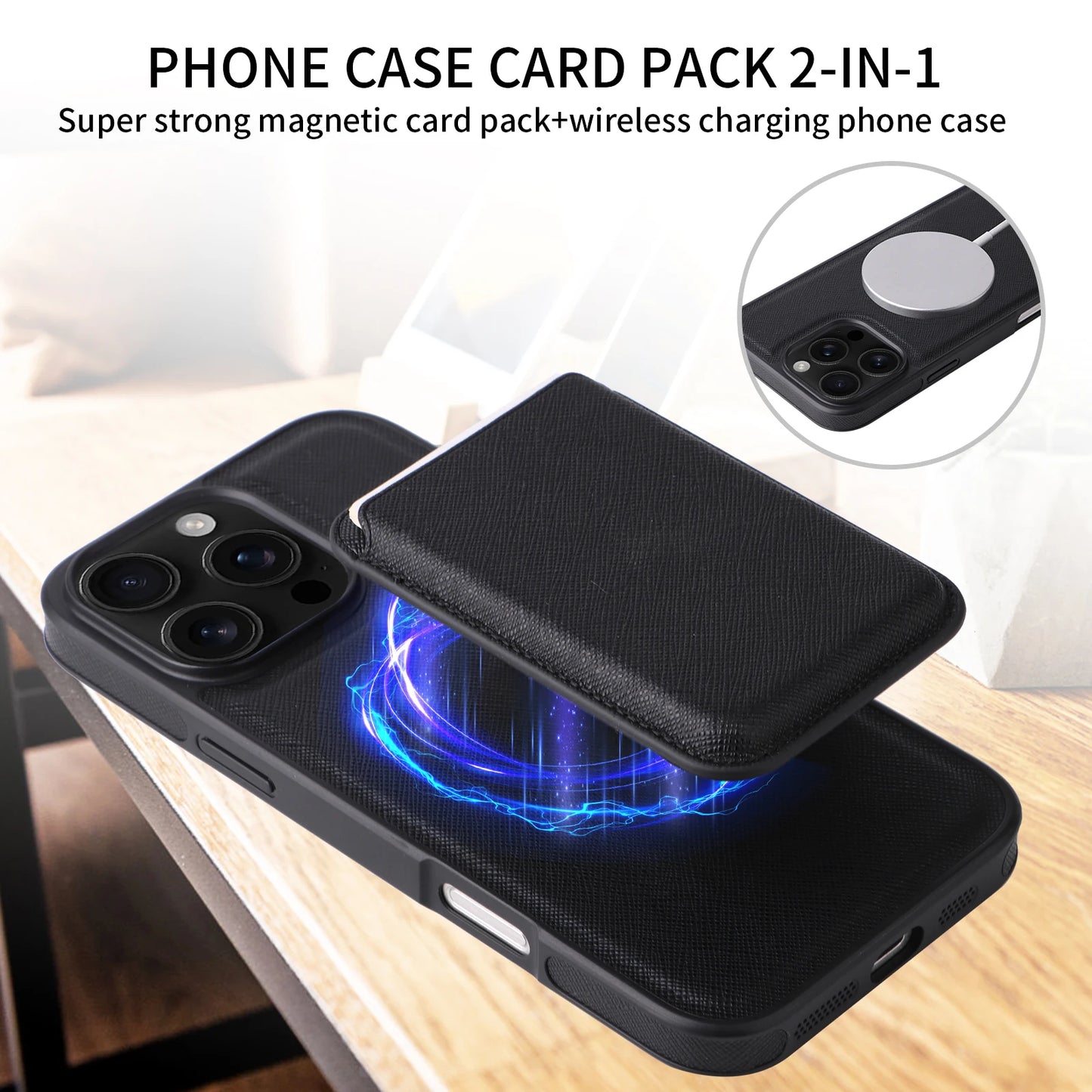 2-in-1 Luxury Cross Grain Leather Magnetic MagSafe Case for iPhone 16ProMax 16E 16Plus 15/14/13 Magnetic Card Holder included