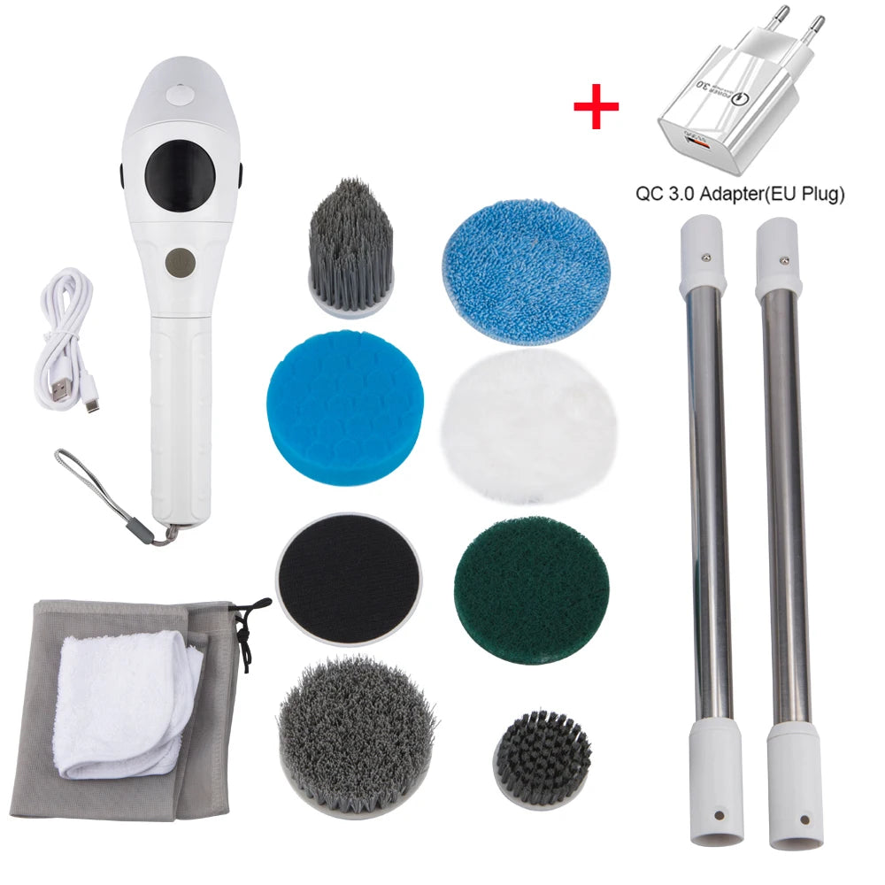 8-in-1 Electric Cleaning Brush – Wireless and Rotatable for Cleaning Bathroom, Kitchen, Windows, and Toilet.