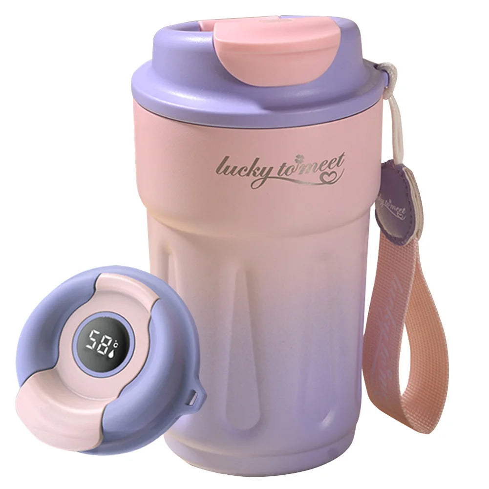 420ML Thermos Bottle Stainless Steel Coffee Cup Leakproof Outdoor Portable Drink Travel Mug with Rope for Hot and Cold Drinks