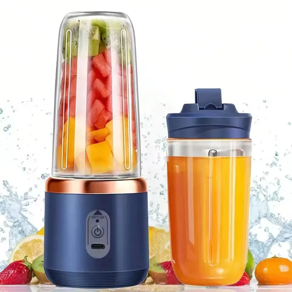 1pc Portable Small Electric Juicer Blue/Pink Stainless Steel Blade Cup Juicer Fruit Automatic Smoothie Blender Kitchen Tool