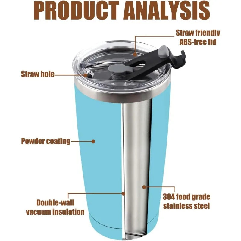 12 Pack 20oz Stainless Steel Tumbler with Lid, Powder Coated Vacuum Insulated Tumbler Cup, With straw and cleaning brush