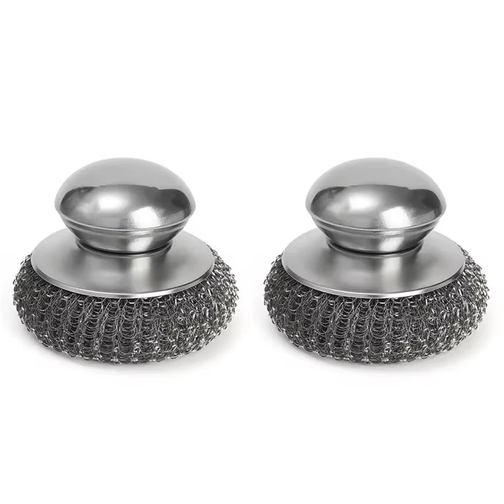 5/1Pcs Kitchen Stainless Steel Pot Brush with Handles Dishwashing Wire Ball Heavy Duty Metal Scrubber Home Pot Pan Cleaning Tool