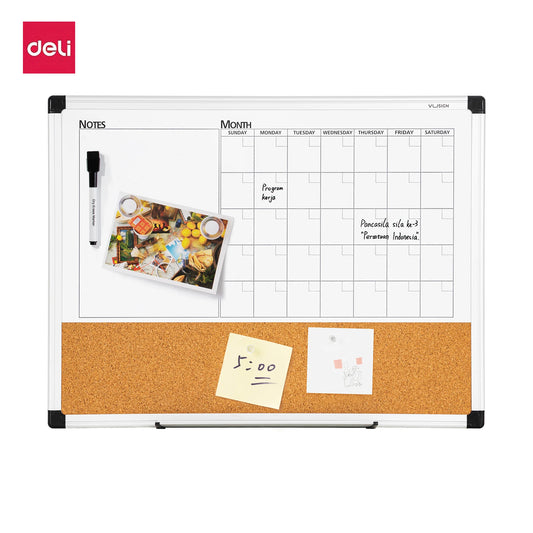 Deli 24"x18" Calendar Combination Board,Whiteboard Durable Dry-Erase Planner for Scheduling, Notes, and Organization