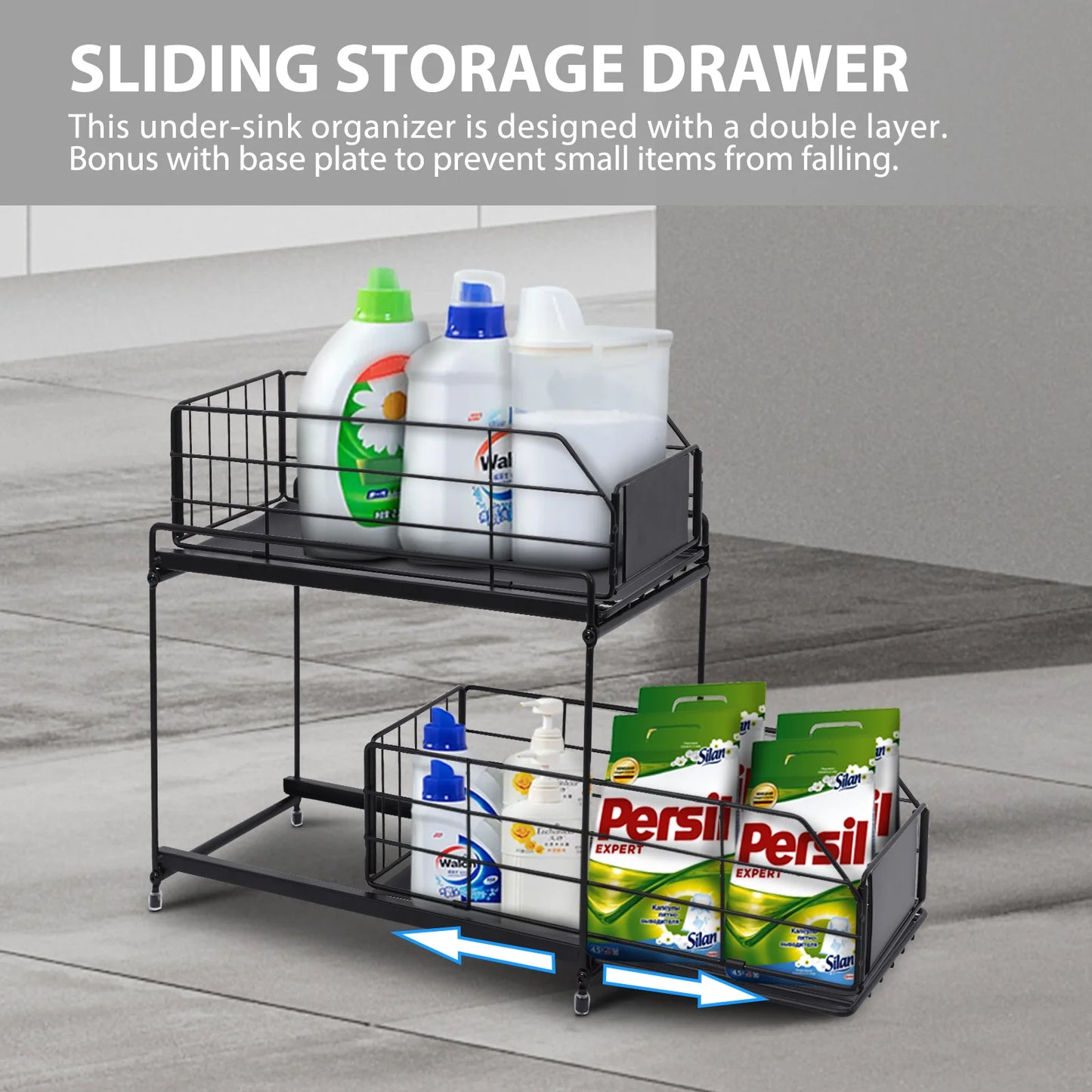 VAVSEA Metal Under Sink Organizers and Storage 2 Tier Double Sliding Drawer Cabinet Organizer with Spacers, Shelf Organizer for