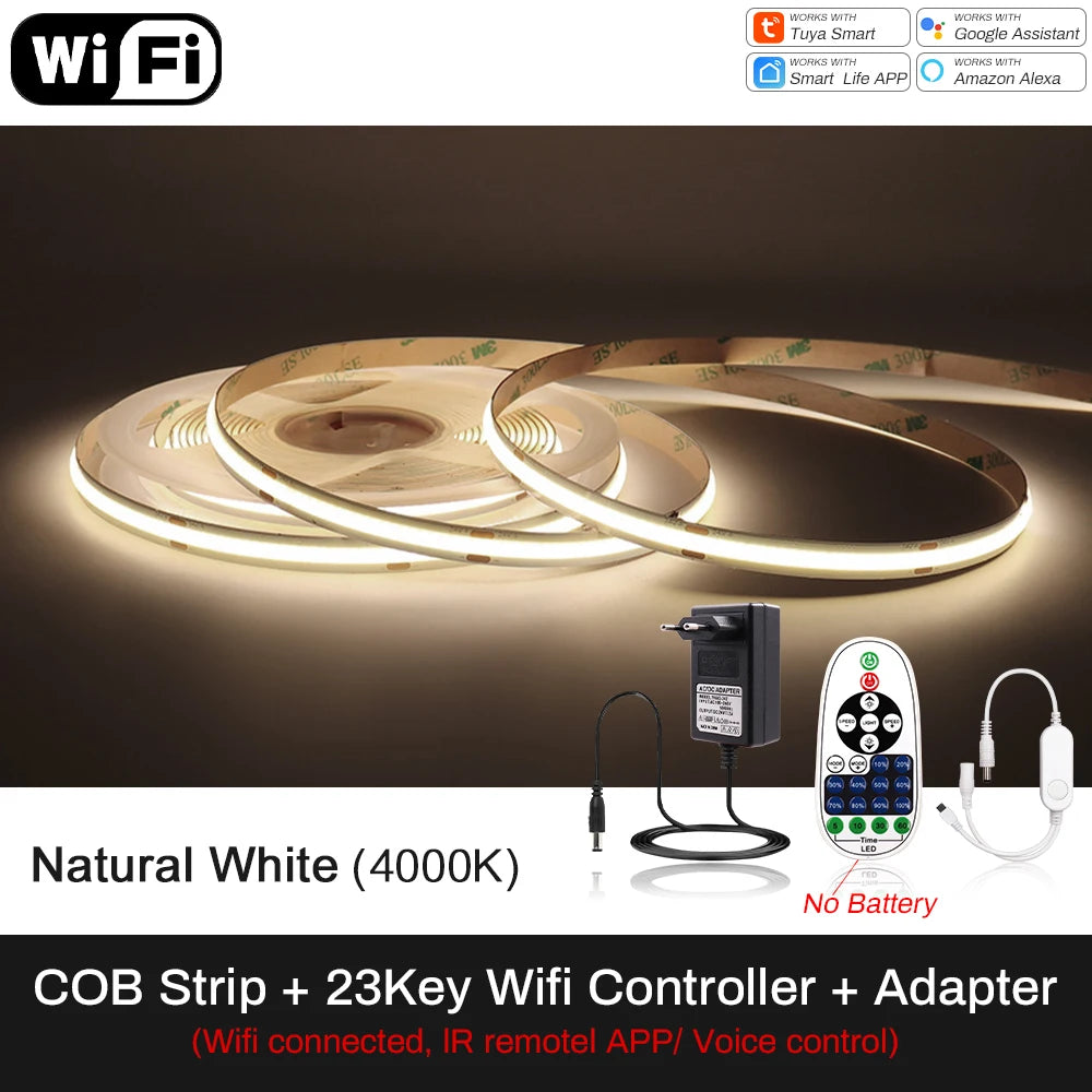 Tuya Wifi Smart Life COB LED Strip Light 5m 10m Zigbee Support Google Home Alexa Voice Control RA90 Warm White CCT RGB LED Tape