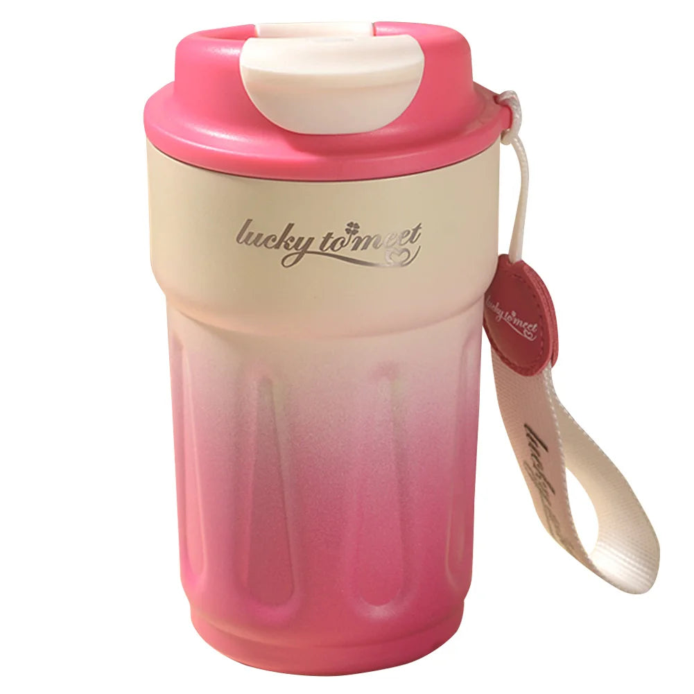 420ML Thermos Bottle Stainless Steel Coffee Cup Leakproof Outdoor Portable Drink Travel Mug with Rope for Hot and Cold Drinks