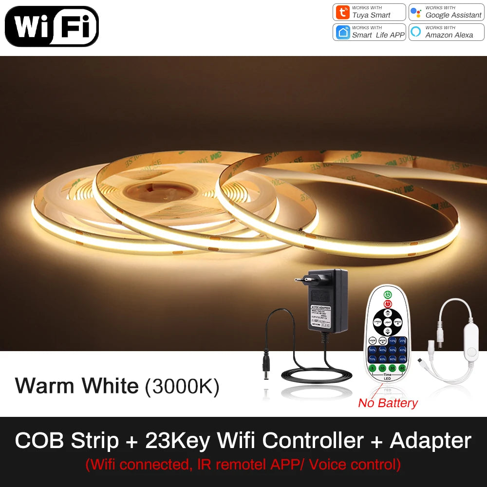 Tuya Wifi Smart Life COB LED Strip Light 5m 10m Zigbee Support Google Home Alexa Voice Control RA90 Warm White CCT RGB LED Tape