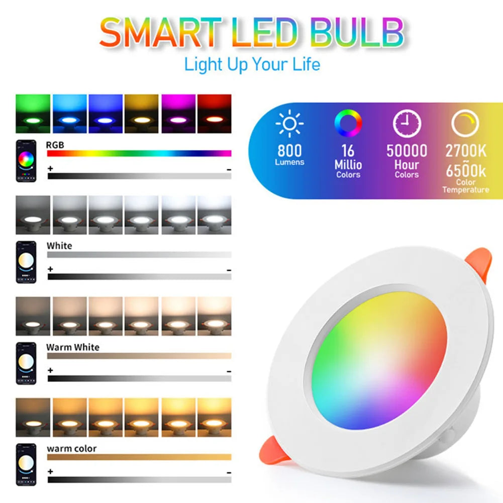1/2PCS LED Downlight Smart Life Dimming Spot Bluetooth lamp 10W RGB+CW+WW Change Warm Cool light Work with Alexa Google Home