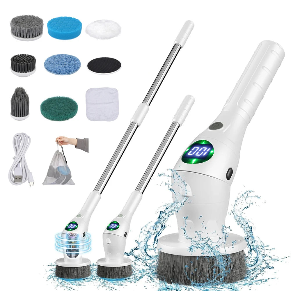 8-in-1 Electric Cleaning Brush – Wireless and Rotatable for Cleaning Bathroom, Kitchen, Windows, and Toilet.