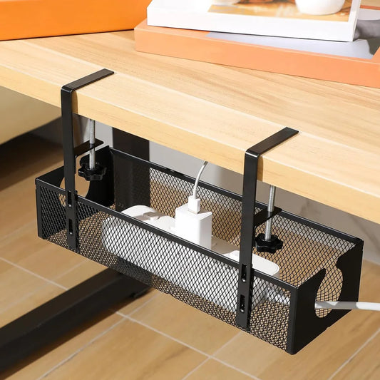 Under Table Storage Rack Metal Cable Management Tray Home Office Desk Wire Organizer No Punching Office Storage Accessories