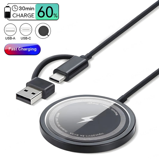 2-in-1 Magnetic Wireless Charger For iPhone 16 15 14 13 12 Pro Max USB Type C Fast Charger Phone Fast Charging Cable Accessories