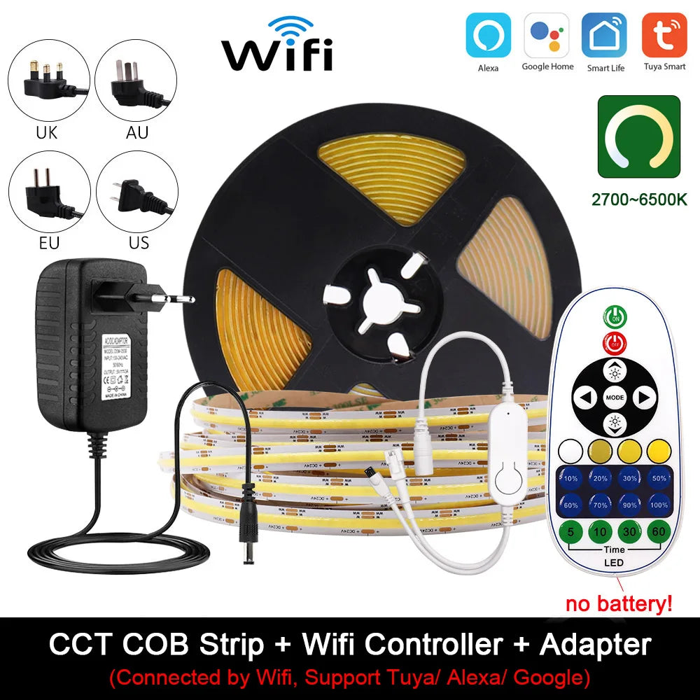 Tuya Wifi Smart Life COB LED Strip Light 5m 10m Zigbee Support Google Home Alexa Voice Control RA90 Warm White CCT RGB LED Tape