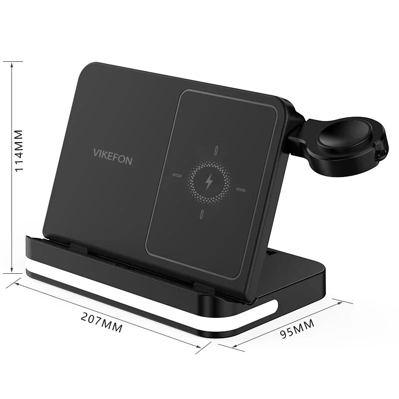 VIKEFON 5 in 1 Foldable LED Wireless Charger Station For Samsung Z Fold 5 4 Galaxy Watch 9 8 7 EarBuds Fast Wireless Charging