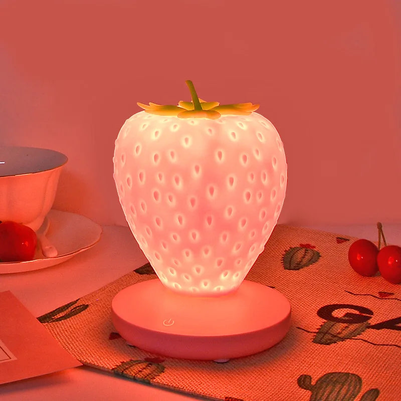LED Strawberry night lamp USB charing Bedside Lamp Silicon Touch-Sensor Nightlight for kid children Bedroom Decoration