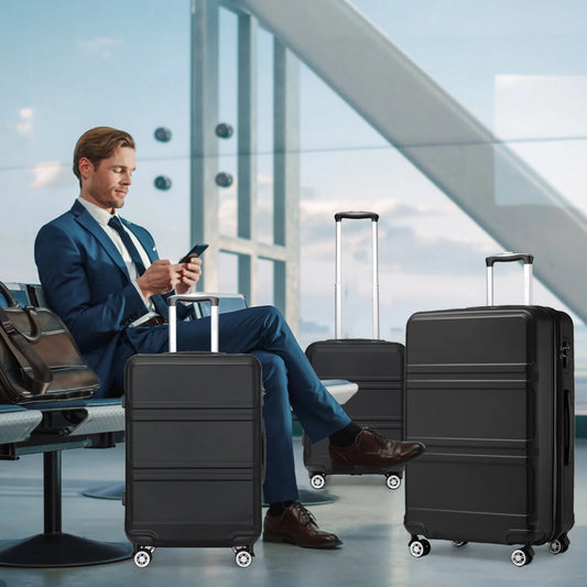 Kono 6-Pc Travel System - 20/24/28" ABS Suitcases with Toiletry Bag & Duffel, Lightweight TSA Lock
