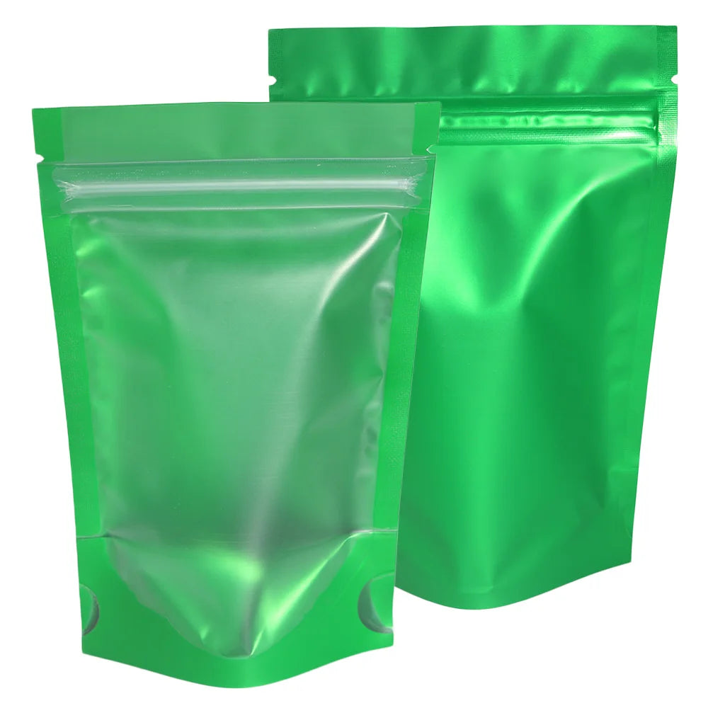 100pcs Metallic Stand Up Doypack,  Clear Window Reusable Smell Proof  Bag Food Storage  Package Aluminum Foil Mylar Pouch