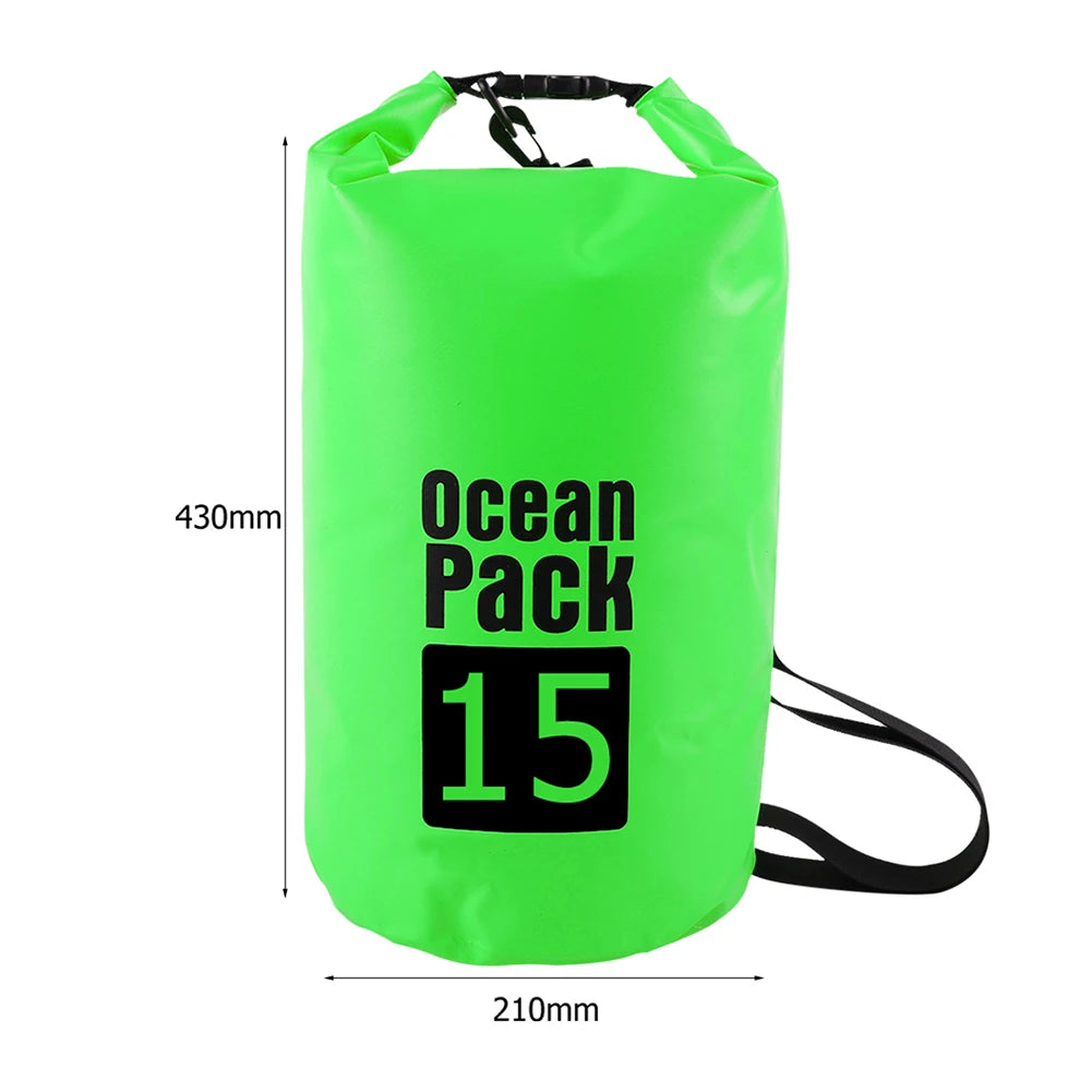 15-2L Swimming Waterproof Dry Bag Outdoor Floating Trekking Beach Backpack PVC Thickened Double-Layer Fabric IPX6 Waterproof Bag