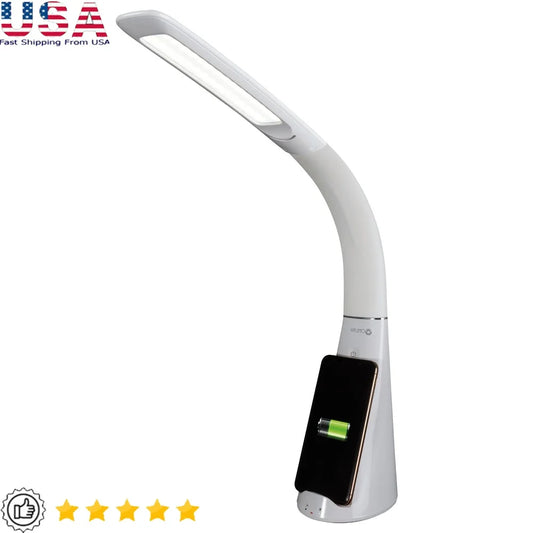 LED Sanitizing Desk Lamp with Wireless Charging Touch Control Adjustable Height Spectra Clean Technology Reduces Eyestrain Qi