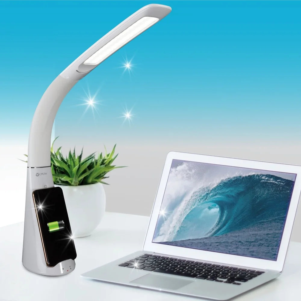 LED Sanitizing Desk Lamp with Wireless Charging Touch Control Adjustable Height Spectra Clean Technology Reduces Eyestrain Qi