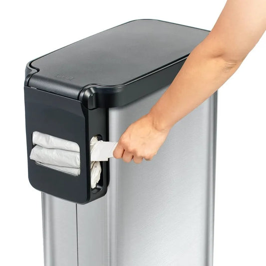 With Clorox Odor Protection - Narrow Kitchen Garbage Bin with Soft Close Lid, Step on Foot Pedal and Waste Bag Roll Holder