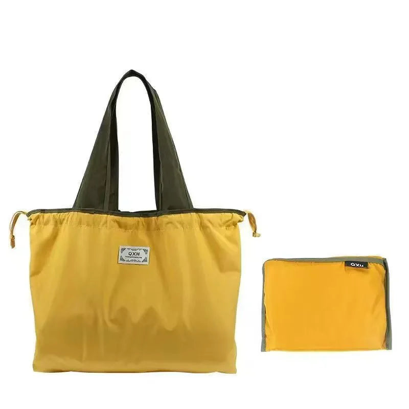 Foldable Eco-Friendly Shoulder Bags Women's Reusable Grocery Bag Large Capacity Foldable Shopping Bag with Drawstring Closure