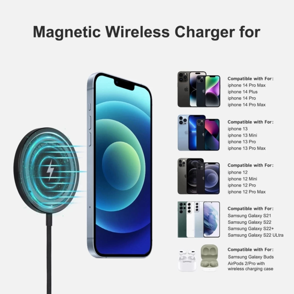 2-in-1 Magnetic Wireless Charger For iPhone 16 15 14 13 12 Pro Max USB Type C Fast Charger Phone Fast Charging Cable Accessories