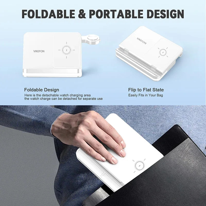 VIKEFON 5 in 1 Foldable LED Wireless Charger Station For Samsung Z Fold 5 4 Galaxy Watch 9 8 7 EarBuds Fast Wireless Charging