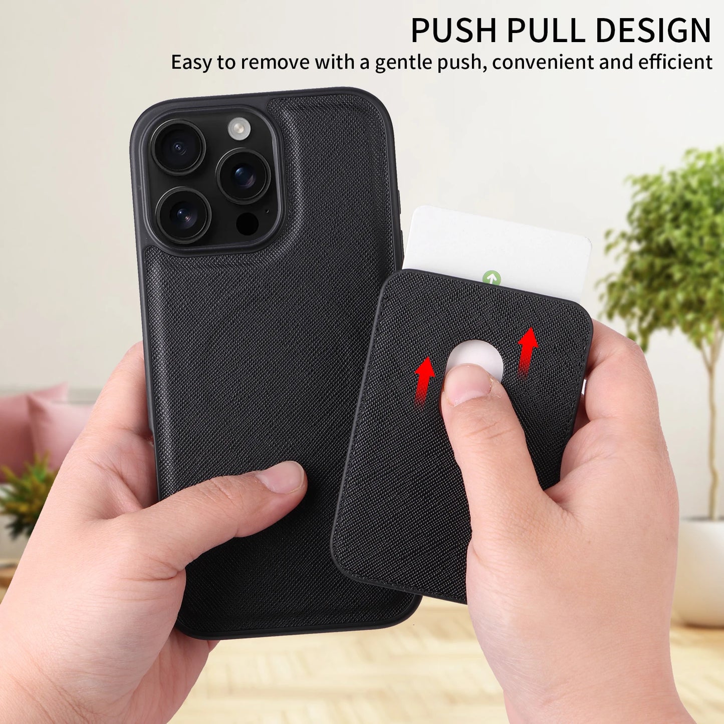 2-in-1 Luxury Cross Grain Leather Magnetic MagSafe Case for iPhone 16ProMax 16E 16Plus 15/14/13 Magnetic Card Holder included