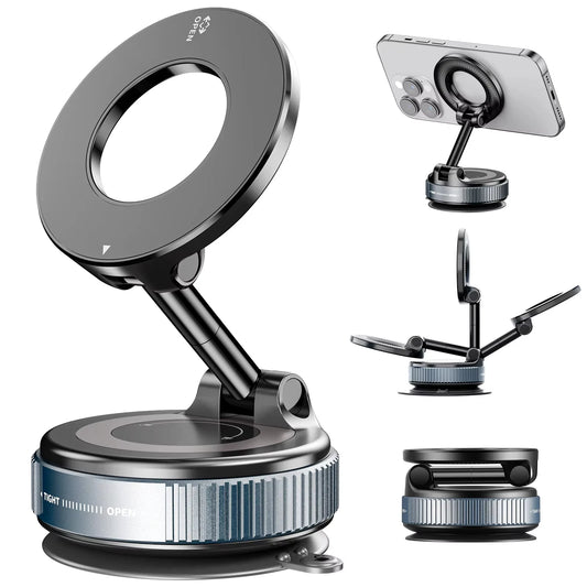 Magnetic Car Phone Holder – 360° Rotation with a Strong Mechanical Suction Cup