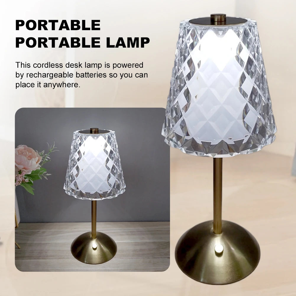 Crystal Atmosphere Lamp Rechargeable Stepless Dimmable Crystal Diamond Table Lamp 3 Color Modes Cordless Desk Lamp Touch Control