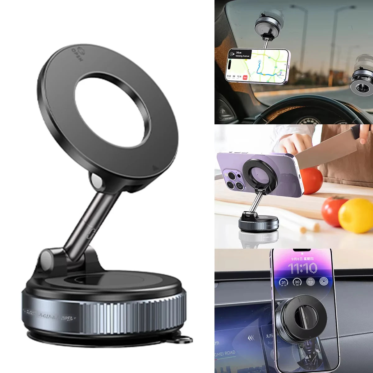 Magnetic Car Phone Holder – 360° Rotation with a Strong Mechanical Suction Cup