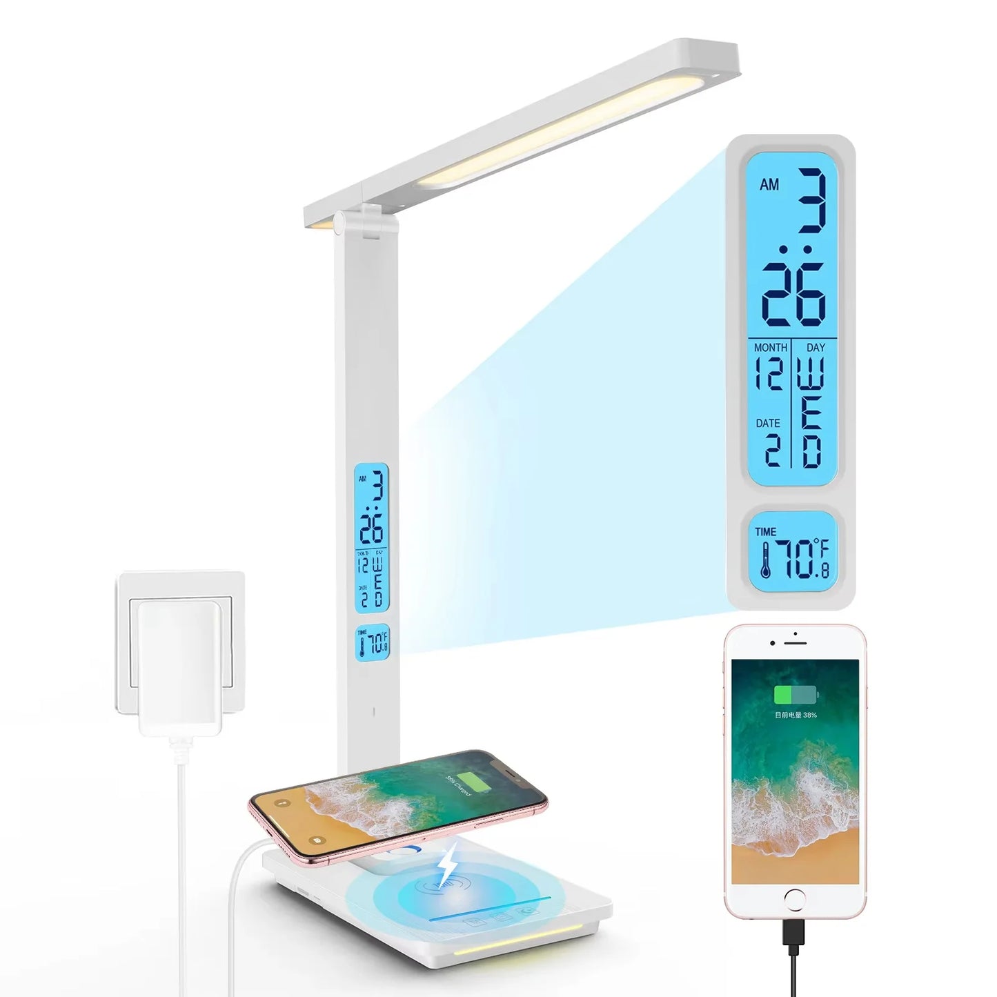 LAOPAO 10W QI Wireless Charging LED Desk Lamp USB Charging Port Sliding Dimmable Auto Timer with Night Light Table Lamp