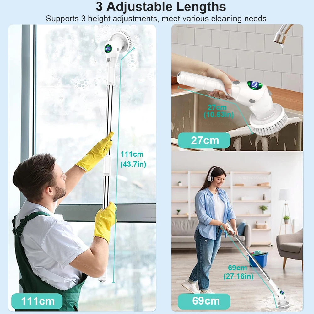 8-in-1 Electric Cleaning Brush – Wireless and Rotatable for Cleaning Bathroom, Kitchen, Windows, and Toilet.