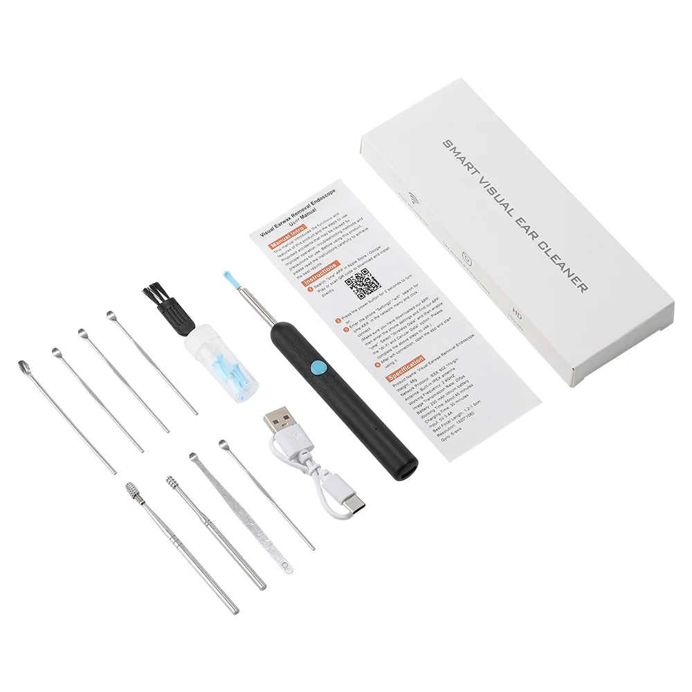 500W Pixels Smart Visual Ear Cleaner HD Endoscope with 9pcs Ear Picking Spoon Tools Set for Adult Children Earwax Removal Tool
