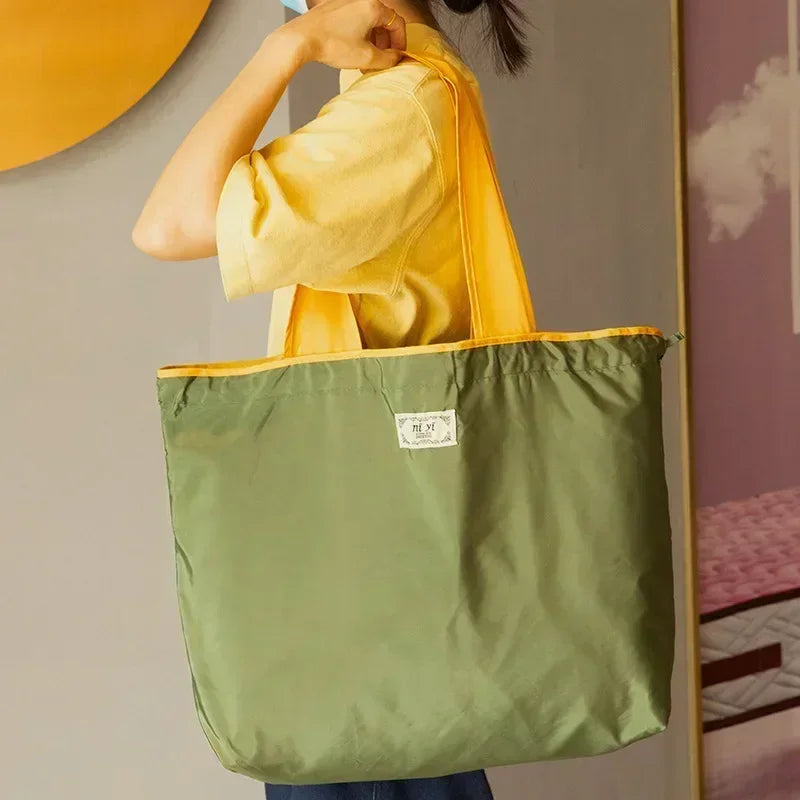 Foldable Eco-Friendly Shoulder Bags Women's Reusable Grocery Bag Large Capacity Foldable Shopping Bag with Drawstring Closure