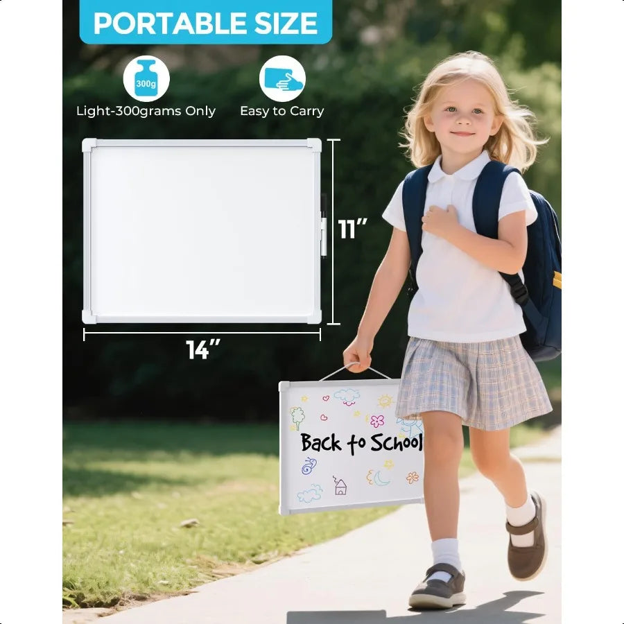 Small Dry Erase Board 14"x11" Double Sided Hanging Whiteboard for Wall Mini White Board with a Black Dry Erase Marker Portable