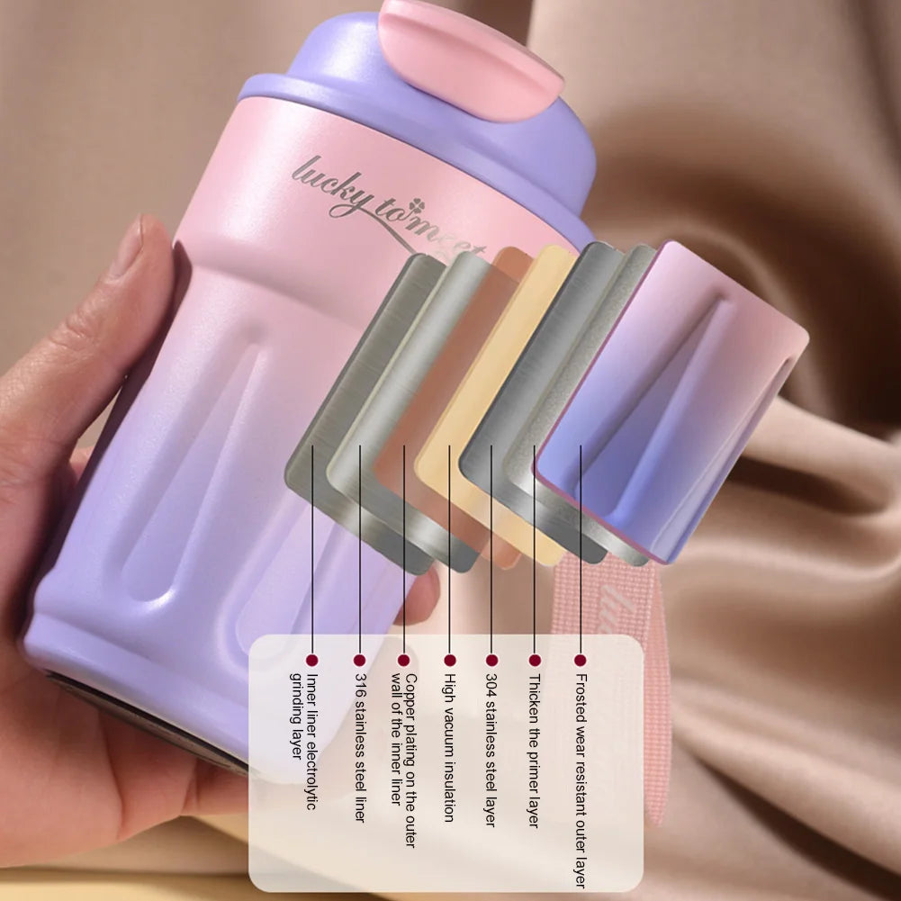420ML Thermos Bottle Stainless Steel Coffee Cup Leakproof Outdoor Portable Drink Travel Mug with Rope for Hot and Cold Drinks