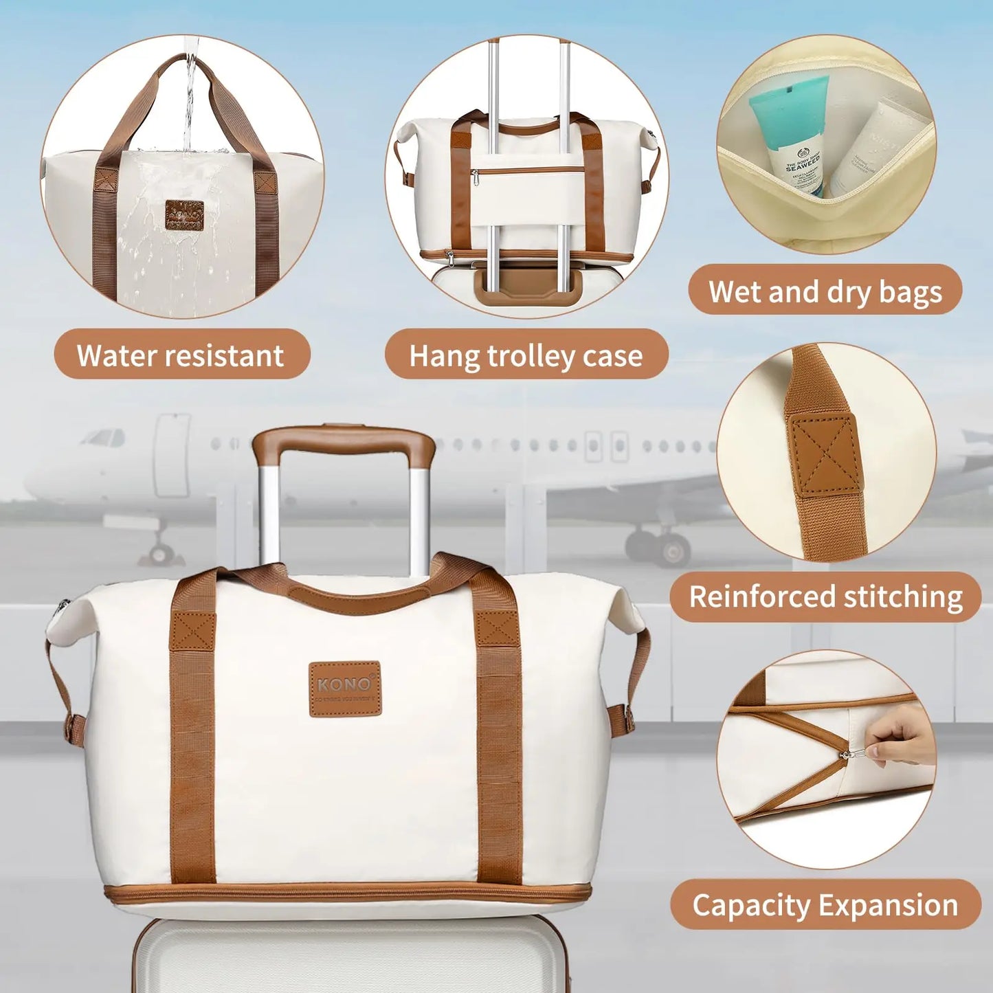 Kono 6-Pc Travel System - 20/24/28" ABS Suitcases with Toiletry Bag & Duffel, Lightweight TSA Lock