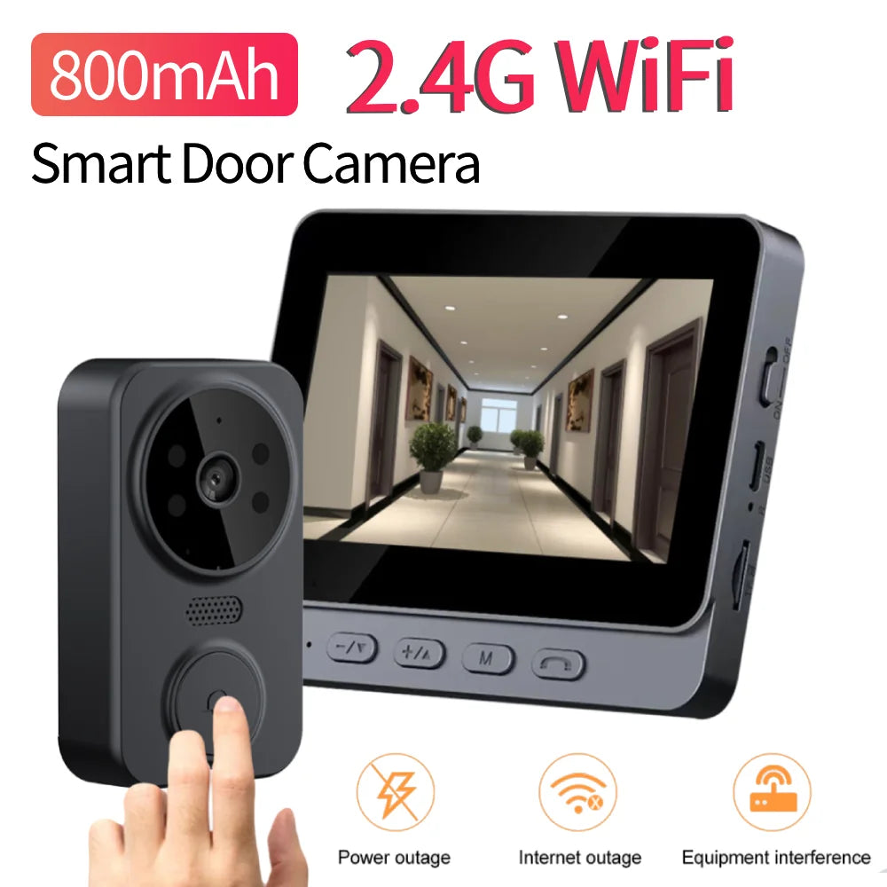 Smart Video Doorbell Camera IR Night Vision Digital Door Viewer 2.4G WiFi 800mAh Battery Magic Door Eye Two-Way Intercom