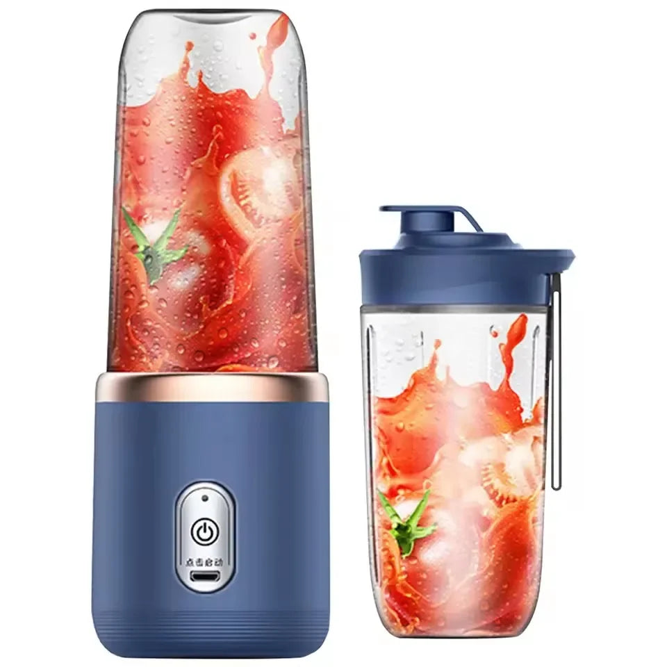 1pc Portable Small Electric Juicer Blue/Pink Stainless Steel Blade Cup Juicer Fruit Automatic Smoothie Blender Kitchen Tool