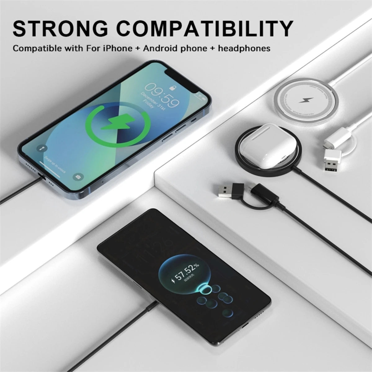 2-in-1 Magnetic Wireless Charger For iPhone 16 15 14 13 12 Pro Max USB Type C Fast Charger Phone Fast Charging Cable Accessories