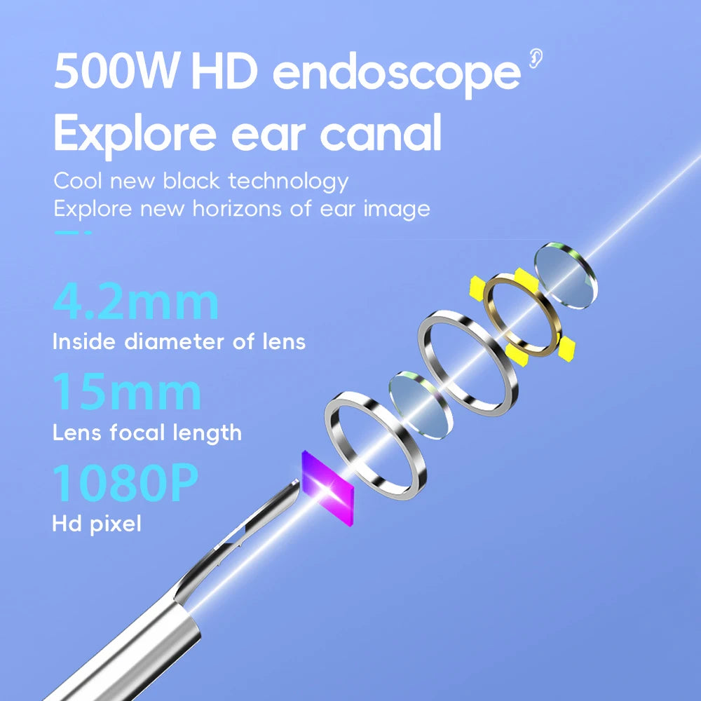 500W Pixels Smart Visual Ear Cleaner HD Endoscope with 9pcs Ear Picking Spoon Tools Set for Adult Children Earwax Removal Tool